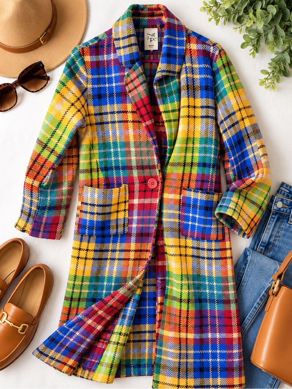 V.I.P. Woman Made in Italy Multicolor Plaid Long Statement Coat – S/M